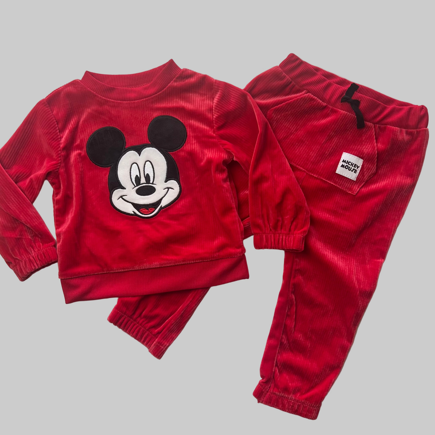 2 PC Red Velour Mickey Set 18M
