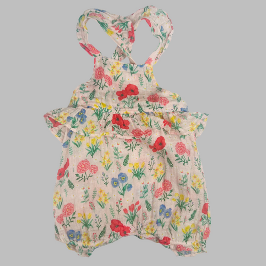 Angel Dear Pink Floral Crossback Romper 6-12M