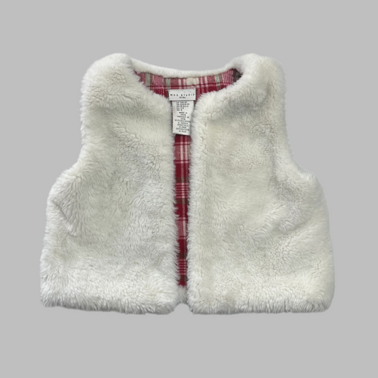 Max Studio Kids White Faux Fur Vest w/ Plaid Lining 5/6