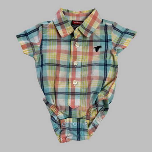 Wrangler Plaid Button Up Onesie NB
