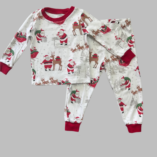 Pottery Barn Kids Organic Cotton Snug-Fit Santa Pajamas 3T