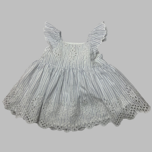 Baby Gap 2Pc Eyelet Blue Stripe Dress w/ Bloomers 3-6M
