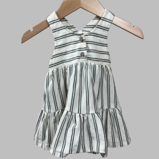 Rylee+ Cru Sleeveless Cream & Green Striped Dress 3-6M