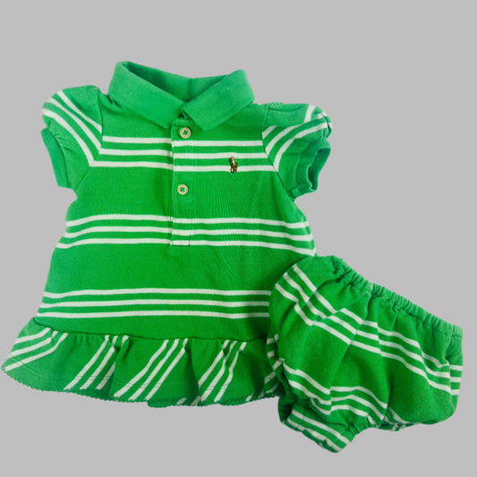 Ralph Lauren 2 pc Green & White Dress with Matching Bottoms 3M
