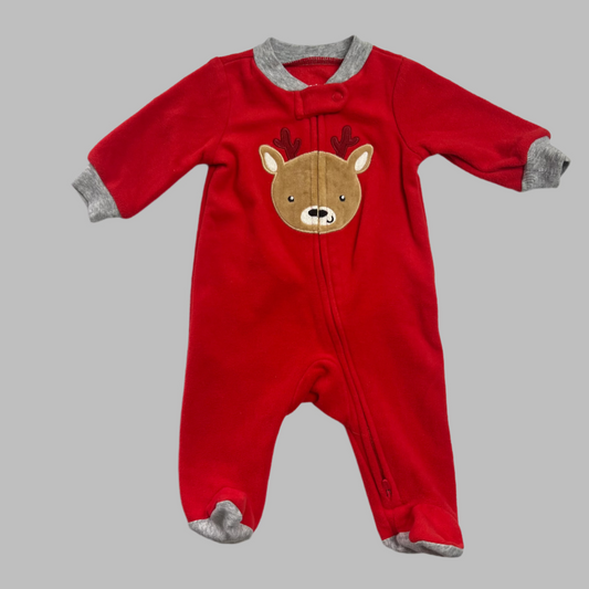 Carter's Red Fleece Reindeer Zip Footsie NB