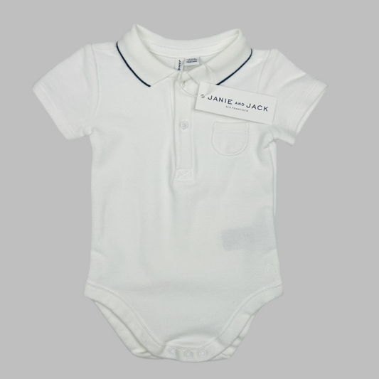 Janie and Jack White Polo Style Onesie 3-6M