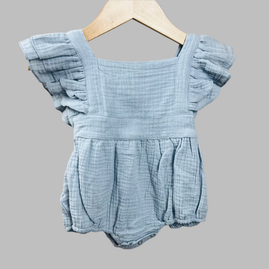 Pale Blue Muslin Ruffle Romper 3-6M