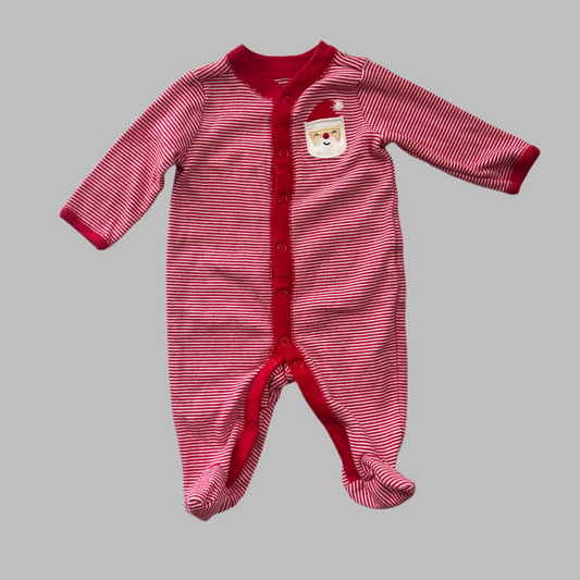 Carter's Red Striped LS Onesie w/ Santa Pocket 3M
