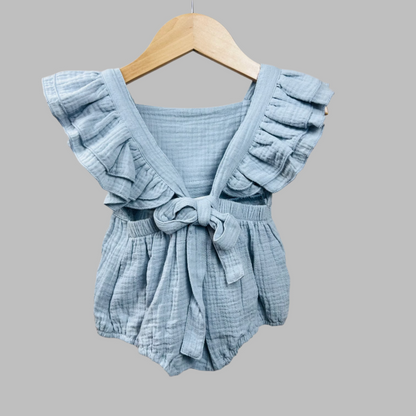 Pale Blue Muslin Ruffle Romper 3-6M