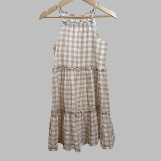 Gianni Bini Girls Gingham Tan and White Dress 5T