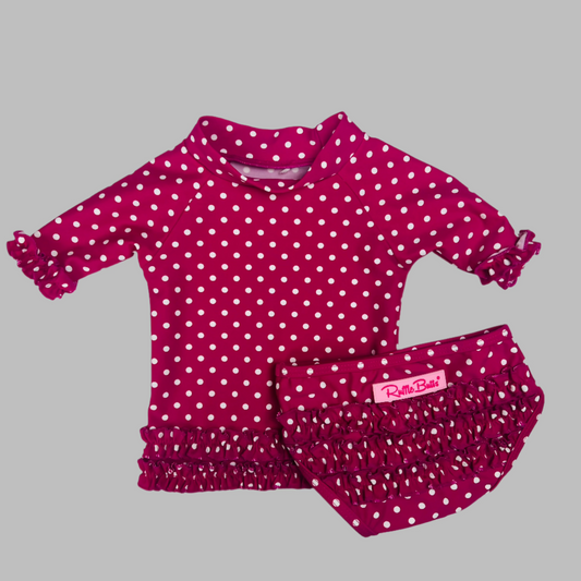 Ruffle Butts 2 Pc Pink Polka Dot Swimsuit 6-12M