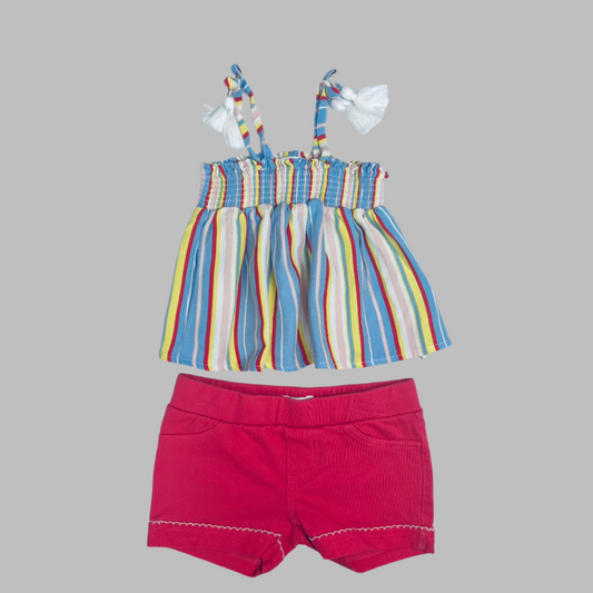 BCBG 2pc Striped Top with Pink Shorts Set 18M
