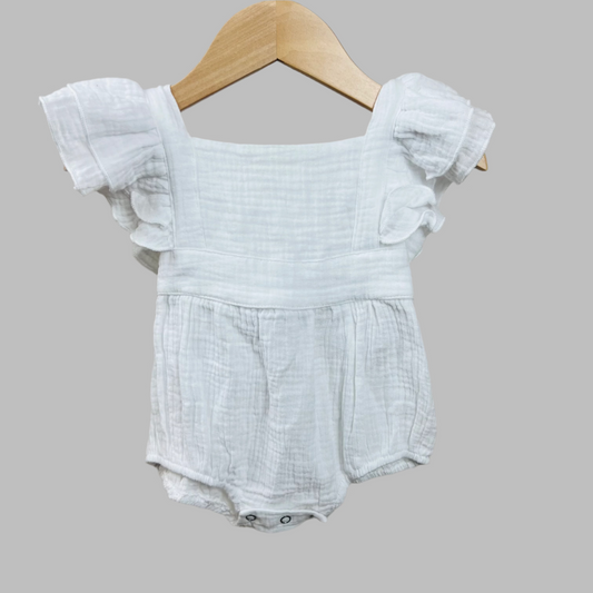 White Muslin Ruffle Romper 3-6M