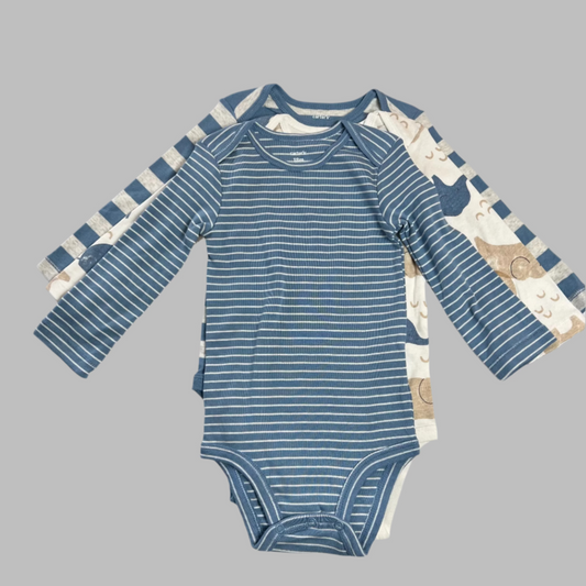 Carter's 3 Pc LS Blue Onesies 18M