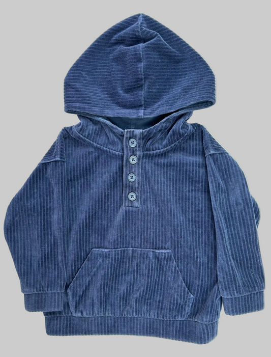 H&M Blue Velour Ribbed Hoodie Pullover 3T