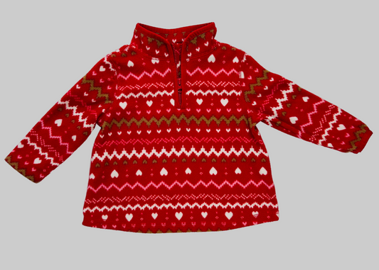 Osh Kosh Red Fleece Heart Half Zip Pullover 9M