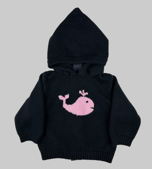 Carriage Boutique Pink Whale Navy Sweater 9M