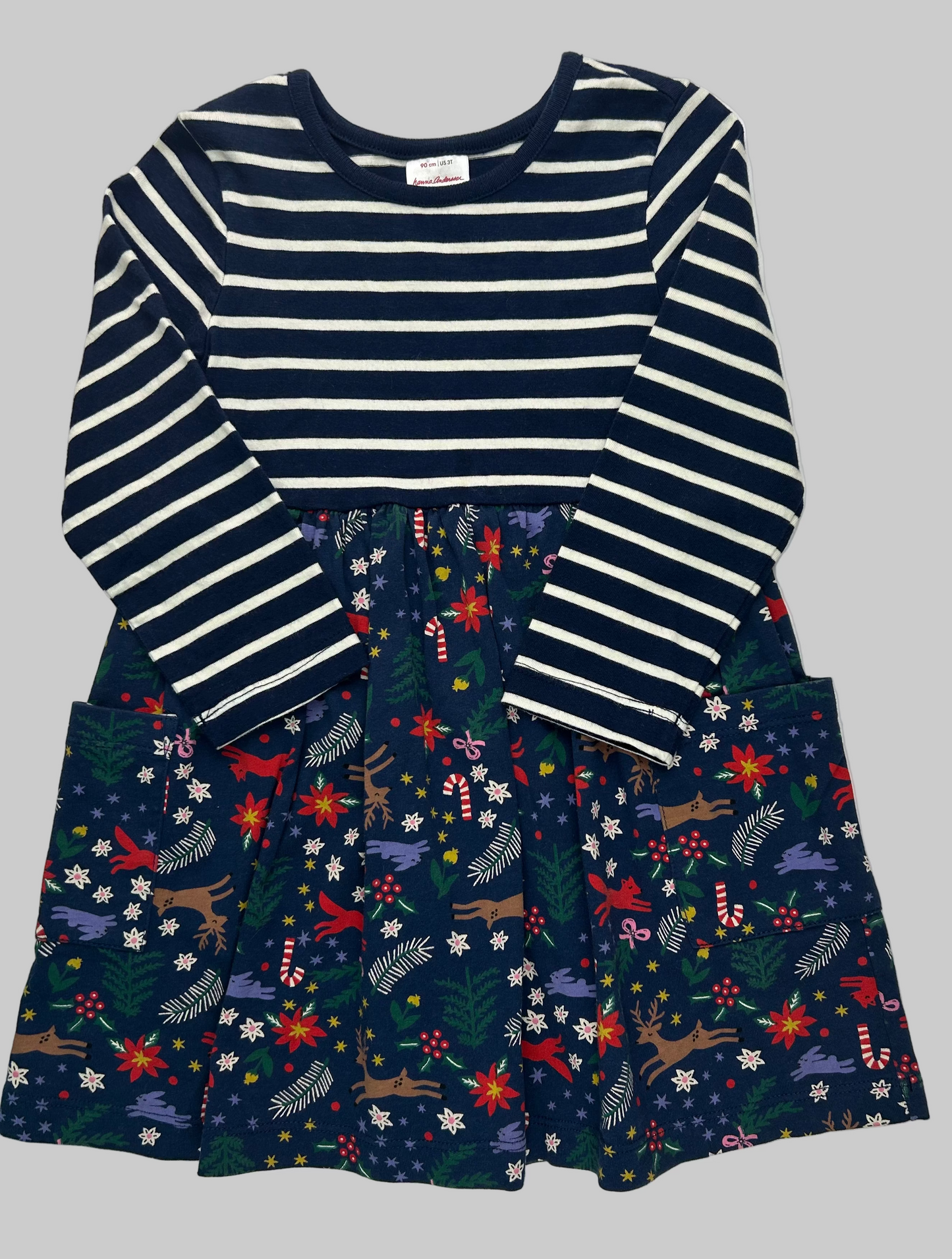 Hanna Andersson Navy Holiday Striped Dress 3T