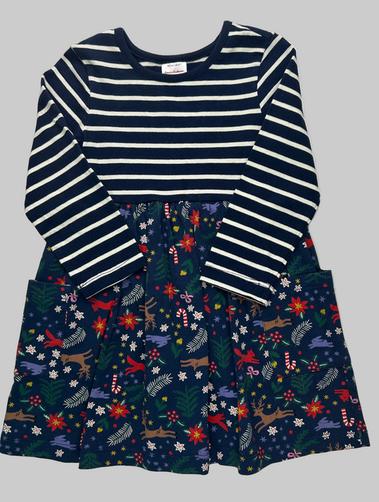 Hanna Andersson Navy Holiday Striped Dress 3T