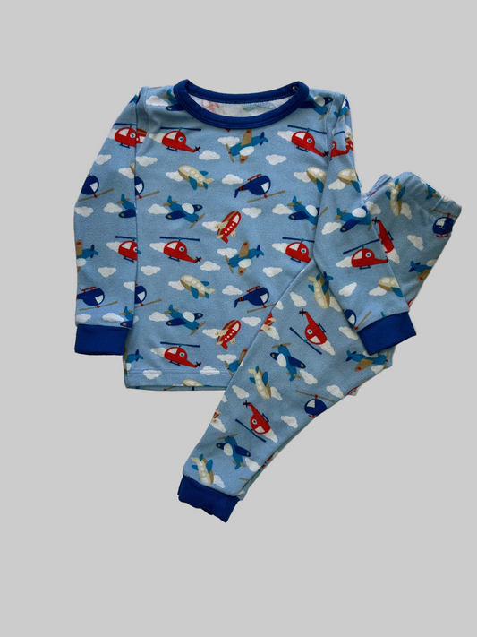 Sleep on It 2 pc Blue Airplane/Helicopter Pajamas 24M