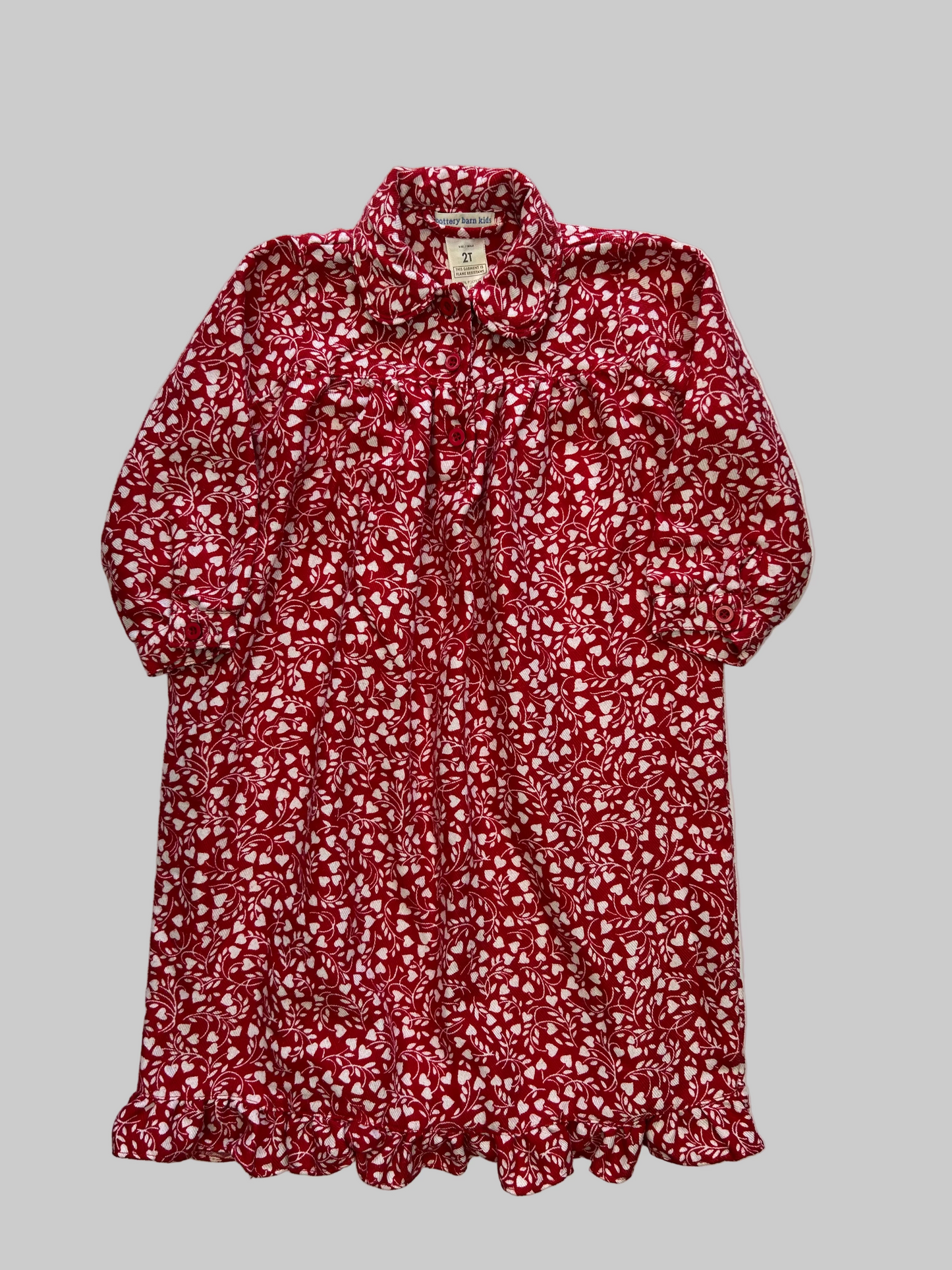 Pottery Barn Kids Red & White Flannel Nightgown 2T