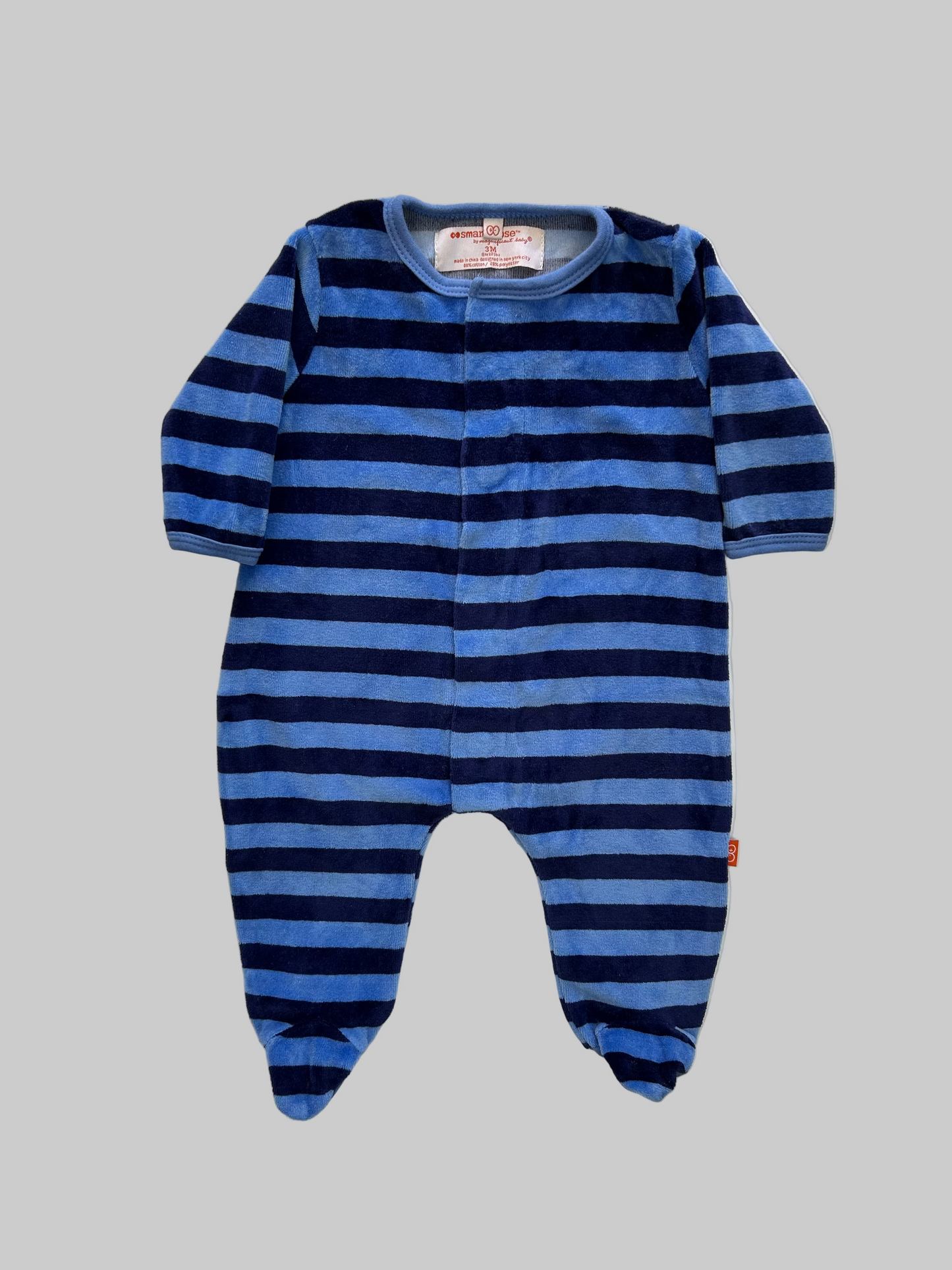 Smart Close by Magnificent Baby Blue Velour Magnetic Footie 3M