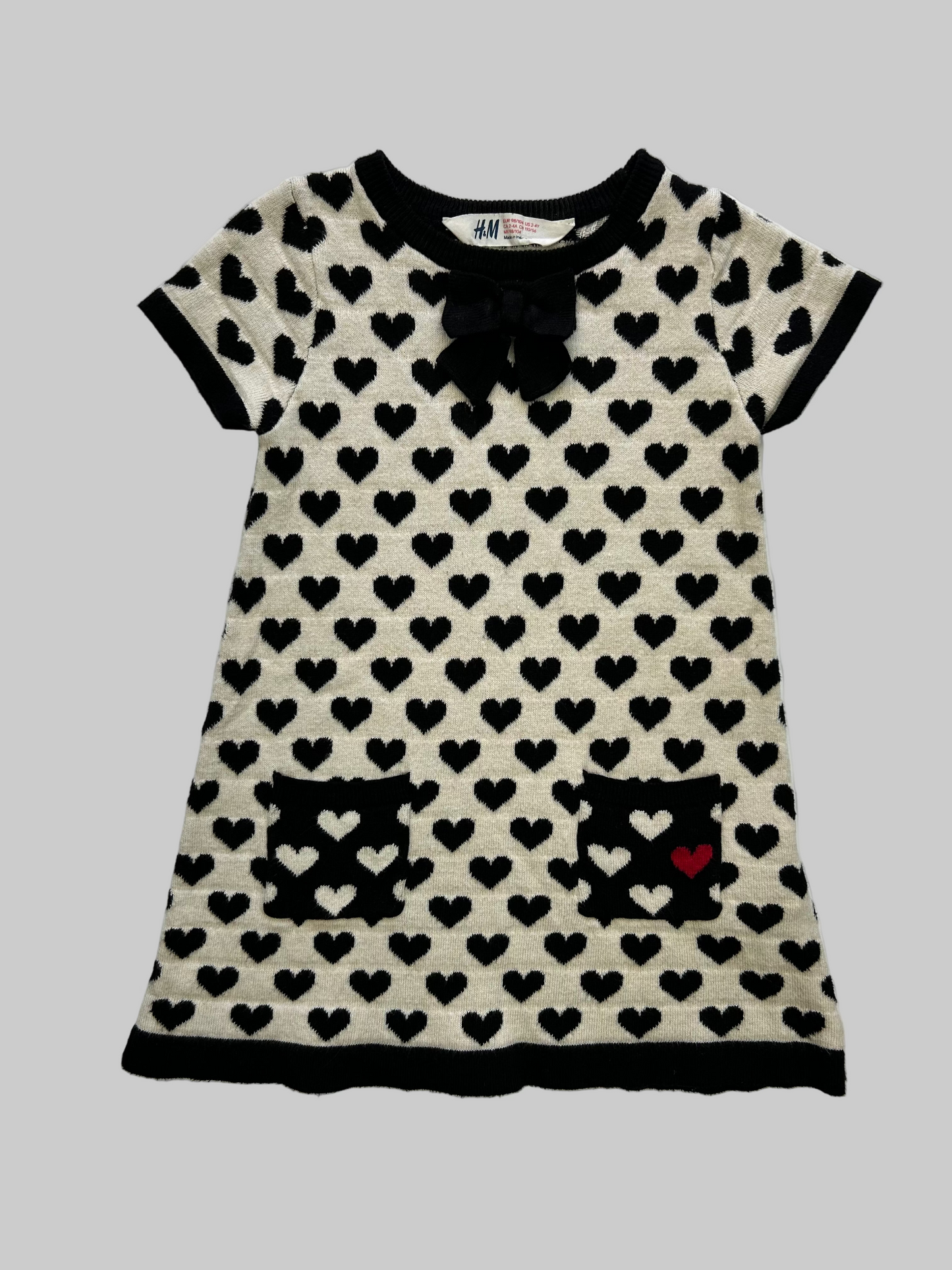 H & M Cream with Black Hearts Sweater Dress 2-4Y