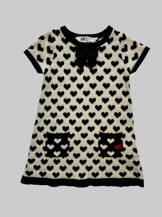 H & M Cream with Black Hearts Sweater Dress 2-4Y