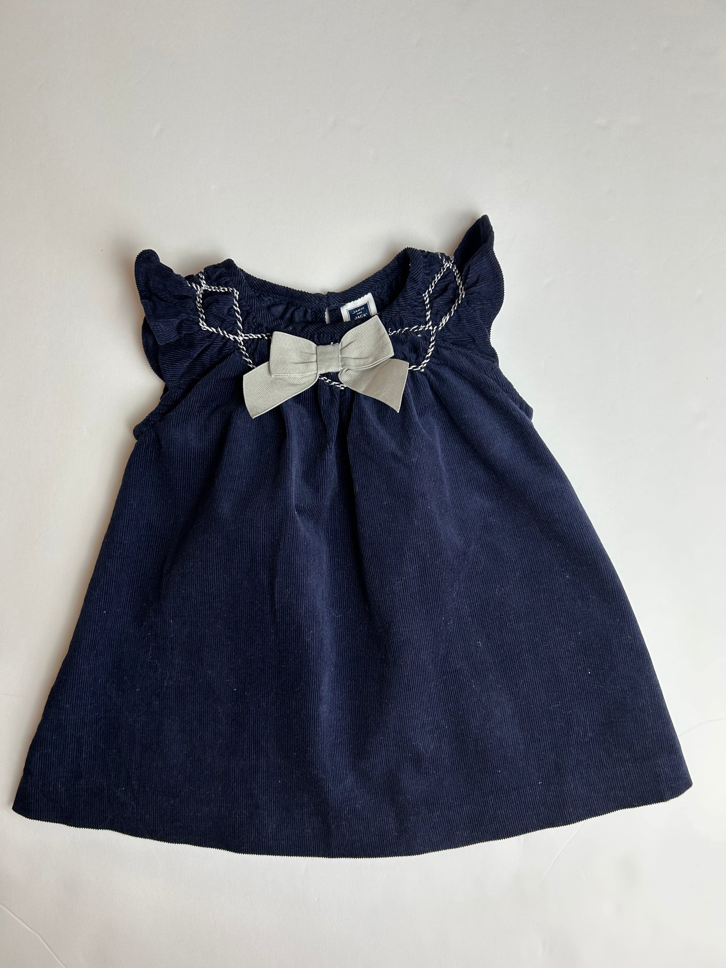 Janie and Jack Navy Corduroy Dress with Silver Bow 0-3M