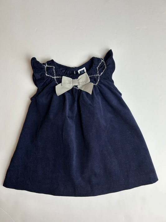 Janie and Jack Navy Corduroy Dress with Silver Bow 0-3M