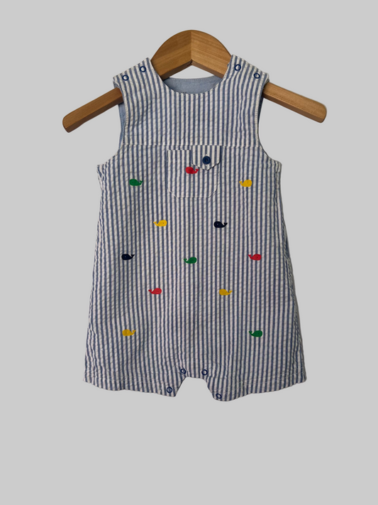Little Me Blue Striped Romper w/ Whales 12M