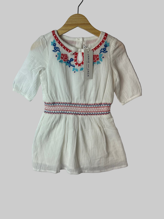 Janie and Jack Emb White Dress w/Bloom 12-18M w/tags