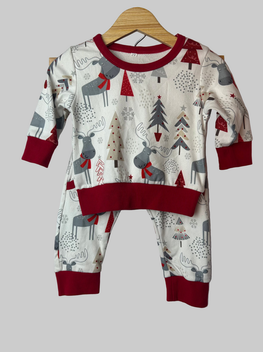 NB 2 PC Holiday Moose Pajamas 3-6M