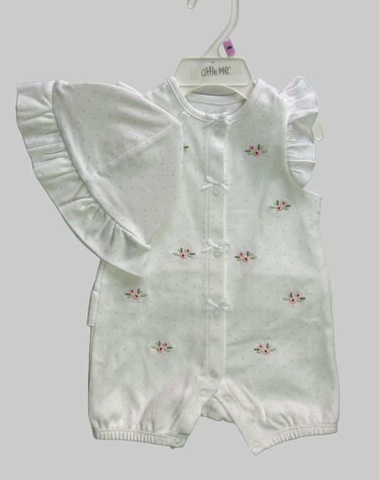 Little Me White Romper w/Hat NWOT 9M