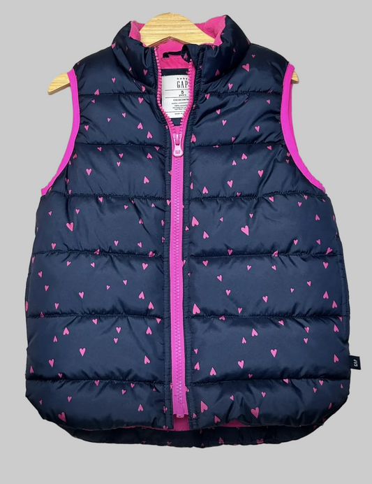 Baby Gap Navy with Pink Hearts Puffer Vest 5T