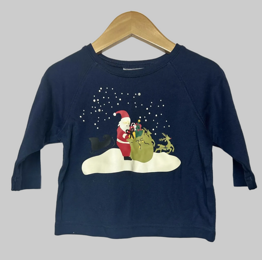 Hanna Andersson Navy Santa Shirt 18-24M