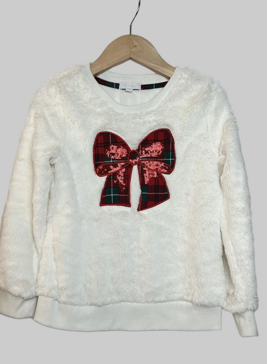 Btween White Furry Top with Red Plaid Bow	6