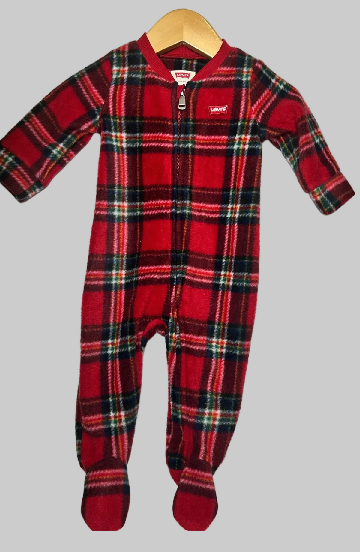 Levi’s Red Plaid Fleece Footed Zippy 6M