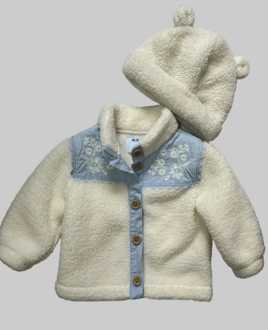 Old Navy Cream Jacket with Hat 6-12M