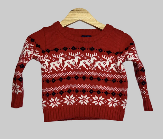 Janie & Jack Red Deer Sweater 3-6M