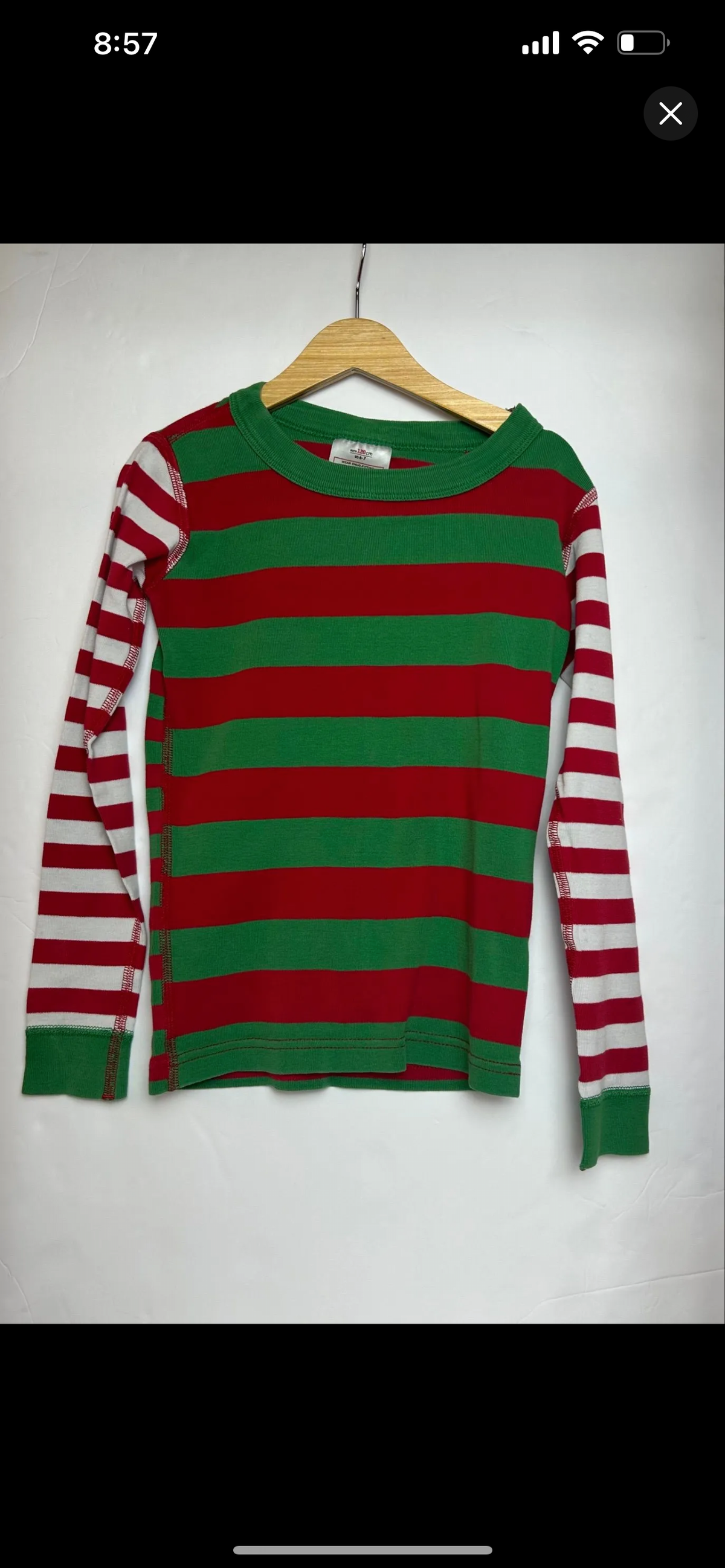 Hanna Andersson Green and Red Striped Pajama Top 6/7