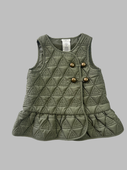 Aspen Kids Quilted Olive Vest w/ Gold Buttons 2T
