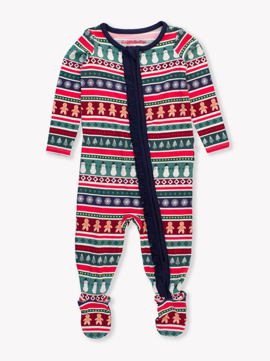 Fair Isle Friends Ruffle One Piece Footie Pajama