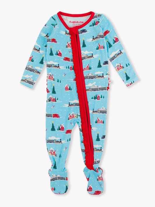 All Aboard Ruffle One Piece Footie Pajama