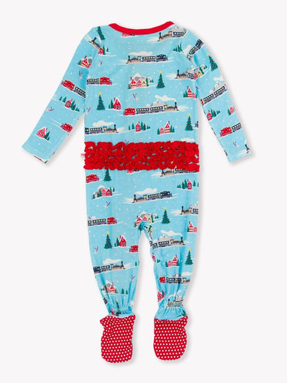 All Aboard Ruffle One Piece Footie Pajama