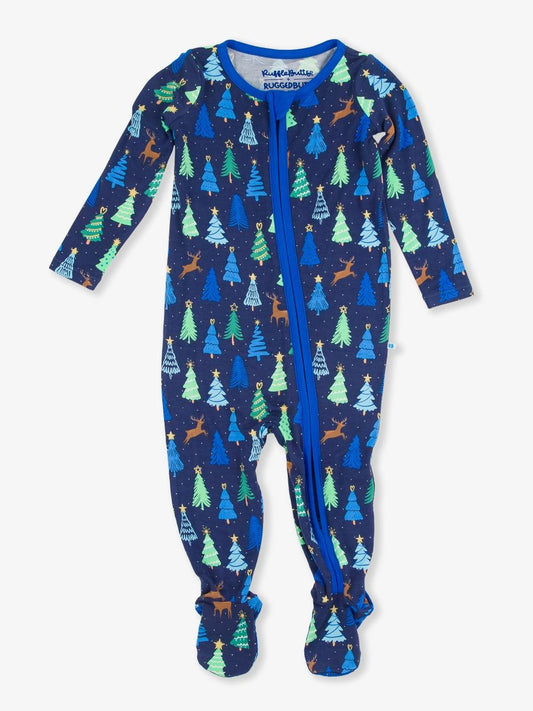 Merry Blue Pines One Piece Footie Pajamas