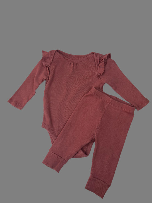 Baby Gap Mauve Long Sleeve Ribbed Onesie & Pants Set