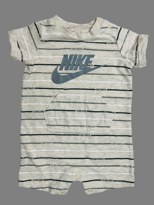 NIKE Creamy Gray Striped Romper 3M