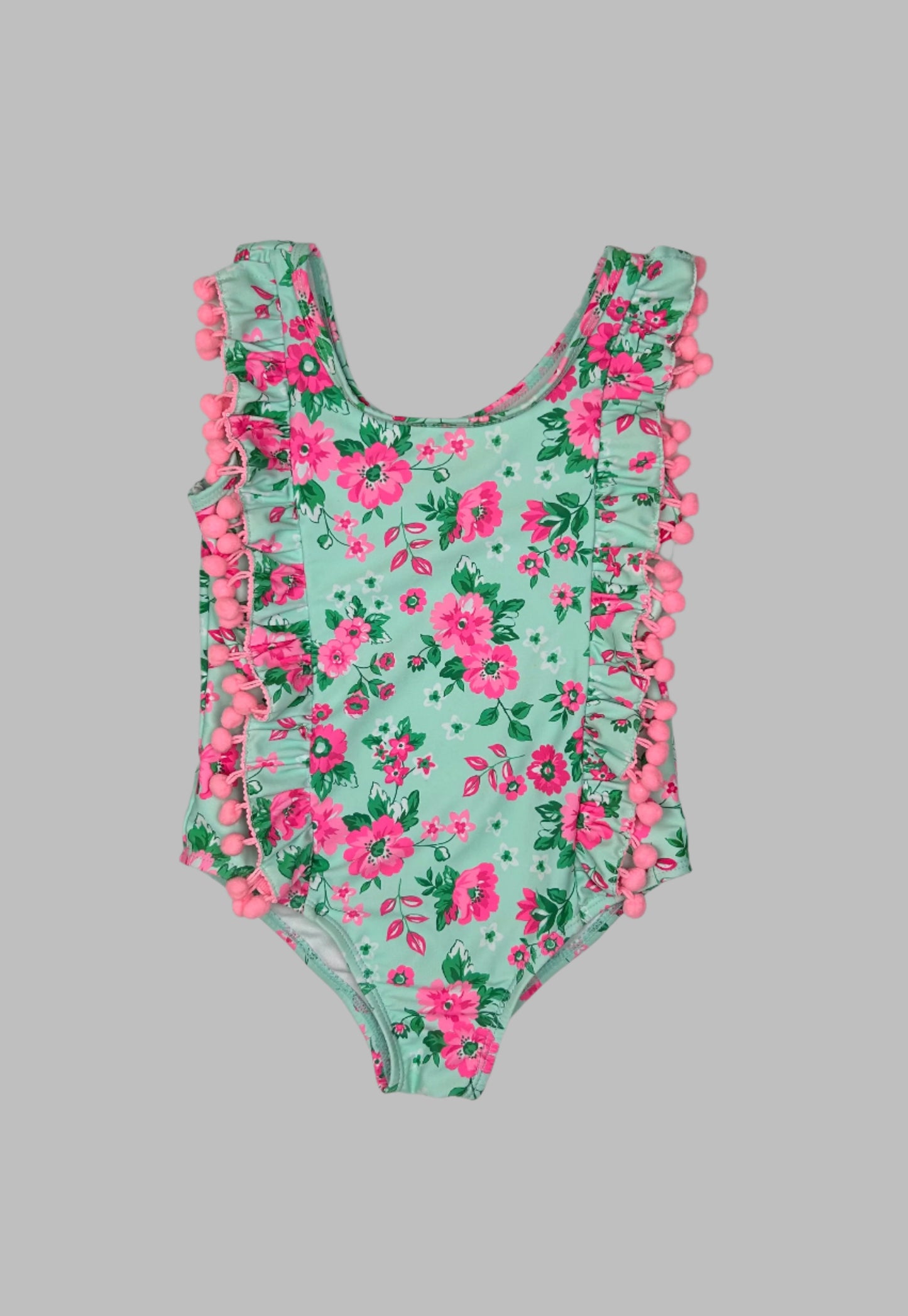 Nicole Miller Pink & Green Pom Pom Swimsuit 4T