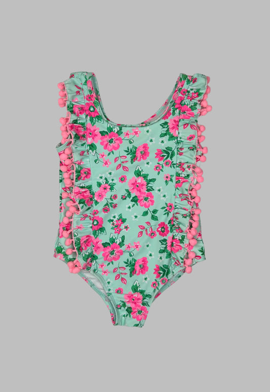 Nicole Miller Pink & Green Pom Pom Swimsuit 4T